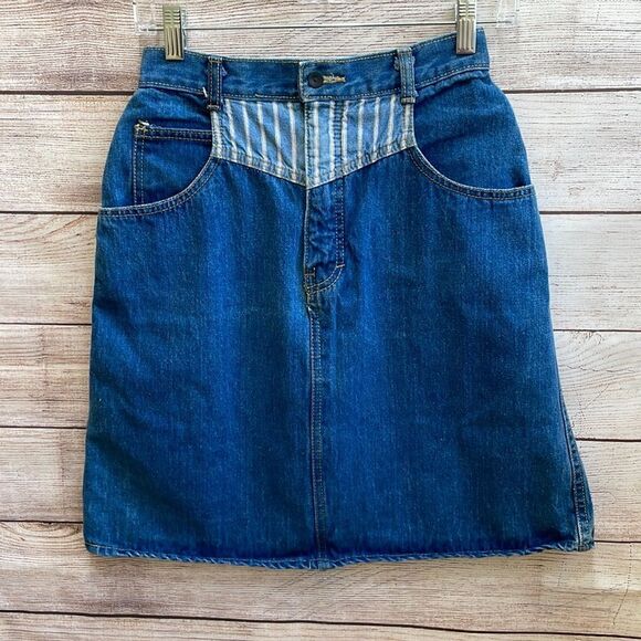 VINTAGE 80’s MIDDY BORDER PATROL DENIM SKIRT - Picture 1 of 8